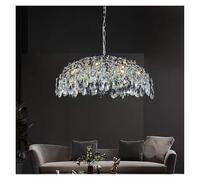 LXYAYY Lampe Suspendue en Cristal de Luxe Moderne en Or chromé Rond à LED pour Cuisine, Salle à Manger, Salon, décoration, Lustre, éclairage Moderne(Silver,D80cm)
