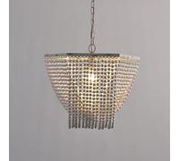 LXYAYY Lampe Suspendue en Perles de Bois tissées à la Main de Style américain E27 1 Lampe Lampe Suspendue de Style bohème Lampe Suspendue en métal Chêne Blanc (White)
