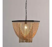 LXYAYY Lampe Suspendue en Perles de Bois tissées à la Main de Style américain E27 1 Lampe Lampe Suspendue de Style bohème Lampe Suspendue en métal Chêne Blanc (Log Color)