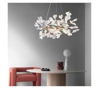 LXYAYY Lampe Suspendue Moderne en Acrylique Blanc avec Feuilles dorées et Ampoule G9 en métal réglable pour décoration d'intérieur pour Salon, Restaurant, Chambre à Coucher(60cm)
