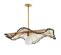 LXYAYY Suspension, Lustre de Style Wabi-sabi en rotin tissé à la Main, Lampe Suspendue Semi-encastrée d'art rétro pour îlot de Cuisine, Lampe de Suspension de Chambre à Coucher(60cm)