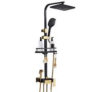 LXYST Black Bathroom Thermostatic Set Screen Display Shelf 10X30 cm Rain Sprayer Mixer Tap System Kit with Shower Head-Chrome-B