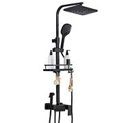 LXYST Black Bathroom Thermostatic Set Screen Display Shelf 10X30 cm Rain Sprayer Mixer Tap System Kit with Shower Head-Chrome-B