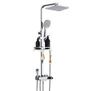LXYST Black Bathroom Thermostatic Set Screen Display Shelf 10X30 cm Rain Sprayer Mixer Tap System Kit with Shower Head-Chrome-B