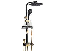 LXYST Black Bathroom Thermostatic Set Screen Display Shelf 10X30 cm Rain Sprayer Mixer Tap System Kit with Shower Head-Chrome-B