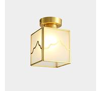 LXYST Brass Light Square Glass Lamp Shade, Hallway M- Chandelier Semi Flush Mount Ceiling Lighting, Corridor Living Room Entryway Close-to-Ceiling Lamps