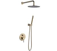LXYST Brushed Gold Mixer for Bath Wall Mount Concealed System with Stainless Steel Top + Handheld Luxury Shower Set,12 inch