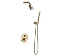 LXYST Brushed Mixer Set for Bath Wall Mount Concealed System with Brass Top and Handheld Luxury Shower Set,Brushed Gold