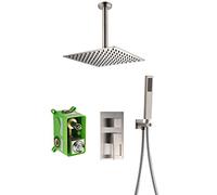LXYST Ceiling Mount Included 10 inches Rain Head pre-Embedded Valve Bodies Handheld Brushed Nickel Rainfall System Luxury Shower Set