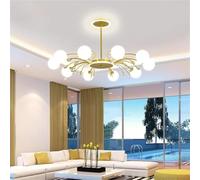 LXYST Chandelier Moderne Milieu du siècle avec 6 lumières G9 Bulbe Pendentif métal brossé Nuance en Verre Blanc idéal pour Salle à Manger l'éclairage de la Cuisine