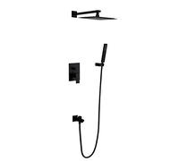 LXYST Concealed System, Black Bathroom with Overhead Head, Rainfall Brass Shower Mixer Set for Hotel Gym