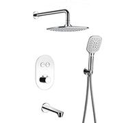 LXYST Concealed Thermostatic Set Head with Handheld Rainfall Tap Mixer Shower System-Black -A