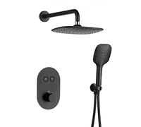 LXYST Concealed Thermostatic Set Head with Handheld Rainfall Tap Mixer Shower System-Black -A