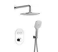 LXYST Concealed Thermostatic Set Head with Handheld Rainfall Tap Mixer Shower System-Black -A