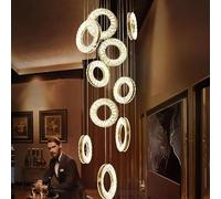 LXYST Crystal Chandelier Stair Lamp Salon Pendant Light 10 têtes Chrome Finish White Indoor éclairage élégant décor
