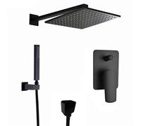 LXYST Faucet System Brass Square Matte Black Bathroom Tap 8-12" Rain Head Arm Diverter Mixer Handheld Spray Set with Hand Shower Kit,Matt Blac