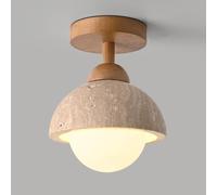 LXYST Globe Glass Light Natural Stceiling Lamp Style Hallway Lighting Fixture Nordic Wood Semi Flush Mount Ceiling Lights for Bedroom Living Room Corridor/Wood Color