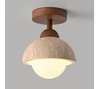 LXYST Globe Glass Light Natural Stceiling Lamp Style Hallway Lighting Fixture Nordic Wood Semi Flush Mount Ceiling Lights for Bedroom Living Room Corridor/Walnut Color