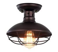 LXYST Industrial Retro Lamp Semi Flush Mount Light, Vintage Dome Close to Ceiling Lamps, Farmhouse Hallway Lights Chandeliers for Cpub Restaurant/Brown