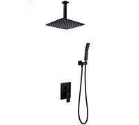 LXYST Matt Black Bathroom Square Bath Mounted/Ceiling Set Quality Brass Mixer Faucet Rain Shower Head-12 Wall Mounted