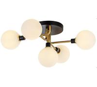 LXYST Mid Century Bubble Milk Glass Fixture Sputnik Chandelier Kitchen Semi Flush Mount Ceiling Light for Bedroom Bathroom Living Room Farmhouse/Milk Wh