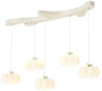 LXYST Milk White Triple Light Fixtures Mid Century Ceiling Hanging Lamp Kitchen Island Sink Pumpkin Shade Dimmable LED Long Linear Chandelier for Dining Room Table Restaurant/5 Lights