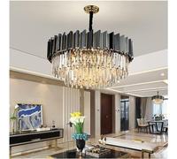 LXYST Moderne Luxe Noir Ovale en Acier Inoxydable k9 Cristal Tricolor Pendant léger pour Manger Le Salon Chambre, lumière Suspendue (Tricolore, Rond de 100 cm)