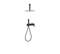 LXYST Montage Plafond 10 Pouces Système Salle Bain Valve en Laiton Corps Haute Pression Précipitant la à Main Ensemble Jeu Douche de Luxe Noir Mat