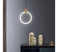 LXYST Pendante Lampe Suspendue Anneau Acrylique Blanc, escaliers Light, décoration en Bois Suspension à la Hauteur réglable 3200k lumière Chaude, 20 cm-a