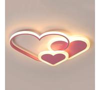 LXYST Pink Heart Shaped 3000-6000K Dimmable Lights Iron Lamp Body Acrylic Lampshade Cute Children's Room Decorative Light Fixture LED Close to Ceiling Chandelie