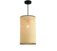 LXYST Rattan Chandeliers Wicker Boho Hand Woven Drum Light Kitchen Island Cylinder Black Hanging Lamp Long Linear Coastal Chandelier for Kids Bedroom Dining Room/a Style