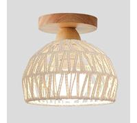 LXYST Rattan Light Wood Semi Flush Mount Handmade Lamp Shade Vintage Hallway Lighting Fixture, Close to Ceiling Lights for Entryway Farmhouse/Dia23Cm