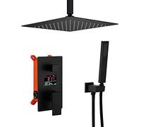 LXYST Set 3-Function System Black Riser Kit Square Rain Heads & Handheld Shower Head-B_8 in