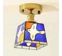 LXYST Style Bird Light Stained Glass Lamp Nordic Square Lighting Fixture Close to Ceiling Lights for Hallway Restaurant Shop Cbar/Blue