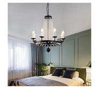LXYST Suspension en Cristal pour Le Salon Cuisine Rustique Industriel ringhouse Ferme Noire Suspendue, s, lumière Chaude-8 têtes