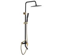 LXYST System Black Golden, Brass Wall Mounted with Overhead Head and Hose Tap, Adjustable Height Shower Mixer Set for Bathroom Hotel