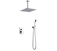 LXYST System,Wall Mounted 12" Ultrathin Square Ceiling Mount Rainfall Head, Hand Held Pressure Balance Valve and Trim Dual Function, Chrome Shower Set