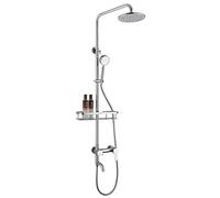 LXYST Système Murale Acier Inoxydable, Ensemble à Hauteur réglable Précipitant avec Une tête aérienne Bath Tap l'étagère, mélangeur Douche en Argent Moderne pour hôtel Salle de Bain