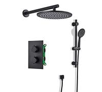 LXYST Thermostatic Faucet Set, Brass Round Rainfall Head with Adjustable Height Handheld Wall Mounted System, Rain Mixer Shower Set,8inch