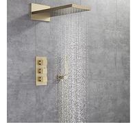 LXYST Thermostatic Faucet Stainless Steel Waterfall Rainfall Head with Brass Hand Set, Brushed Gold Shower System Wall Mounted