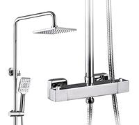 LXYST Thermostatic Mixer Set, 9 in Kits with Overhead Head Multifunctional Brass Chrome-Plated Shower Set-A