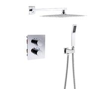 LXYST Thermostatic Set 3-Function Mixer Kit Square Rain Shower Heads with Handheld-Black-B_10 in