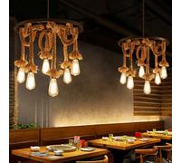 LXYST Vintage American Style Hemp Rope Chandelier Light Nostalgic Loft Industrial Decor Perfect for Internet Cafes Restaurants and Hot Pot Shops (6 lumières)