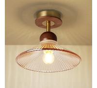 LXYST Vintage Semi Flush Mount Light Amber Glass Ribbed Lamp Shade Farmhouse Lamps Retro Close to Ceiling Lights for Hallway Bedroom Loft Stairs