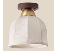 LXYST Vintage Solid Wood Copper Hallway Semi Flush Mount Light Nordic Fabric Balcony Ceiling Lamp Mid Century Minimalist Cloakroom Chandelier for Stairs Aisle Entrance Hall Study