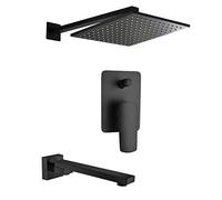 LXYST Wall Mounted Black Bathroom Rain with 8-12" Square Brass Rainfall Head Diverter Mixer and Tub Taps, Luxury Shower Set,8 inch