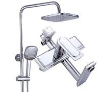 LXYST Wall Mounted Hotel System, Chrome with Overhead Head Tap, Adjustable Height Shower Mixer Set for Bathroom Gym
