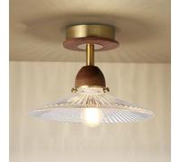 LXYST Walnut Light Industrial Semi Flush Mount Lamp Ribbed Glass Lighting Fixture Retro Close to Ceiling Lights for Dining Room Bedroom Ce27 Hallway Lamps