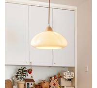LXYST White Milk Farmhouse Lights Kitchen Island Mid Century Light Orange Glass Nordic Wood Large Vintage Chandelier for Dining Room Table Restaurant Bar Cafe/White