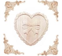 LXYUUM Lot de 5 appliques en bois sculpté non peintes pour meubles, décalcomanies à faire soi-même pour décoration, 01